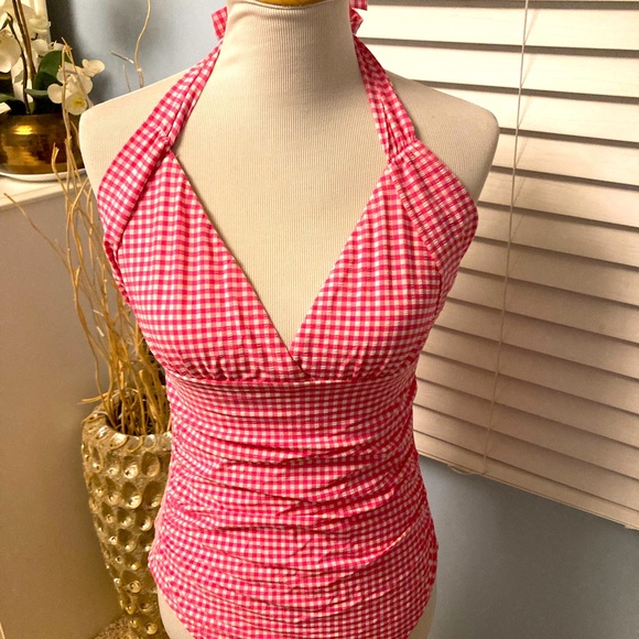 Large Pink and White Halter Swimsuit - Picture 1 of 2
